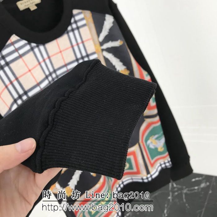 BURBERRY巴寶莉 18fw秋冬新款 前幅真絲拼接印花圖案 精梳棉螺紋衛衣 情侶款 ydi1930